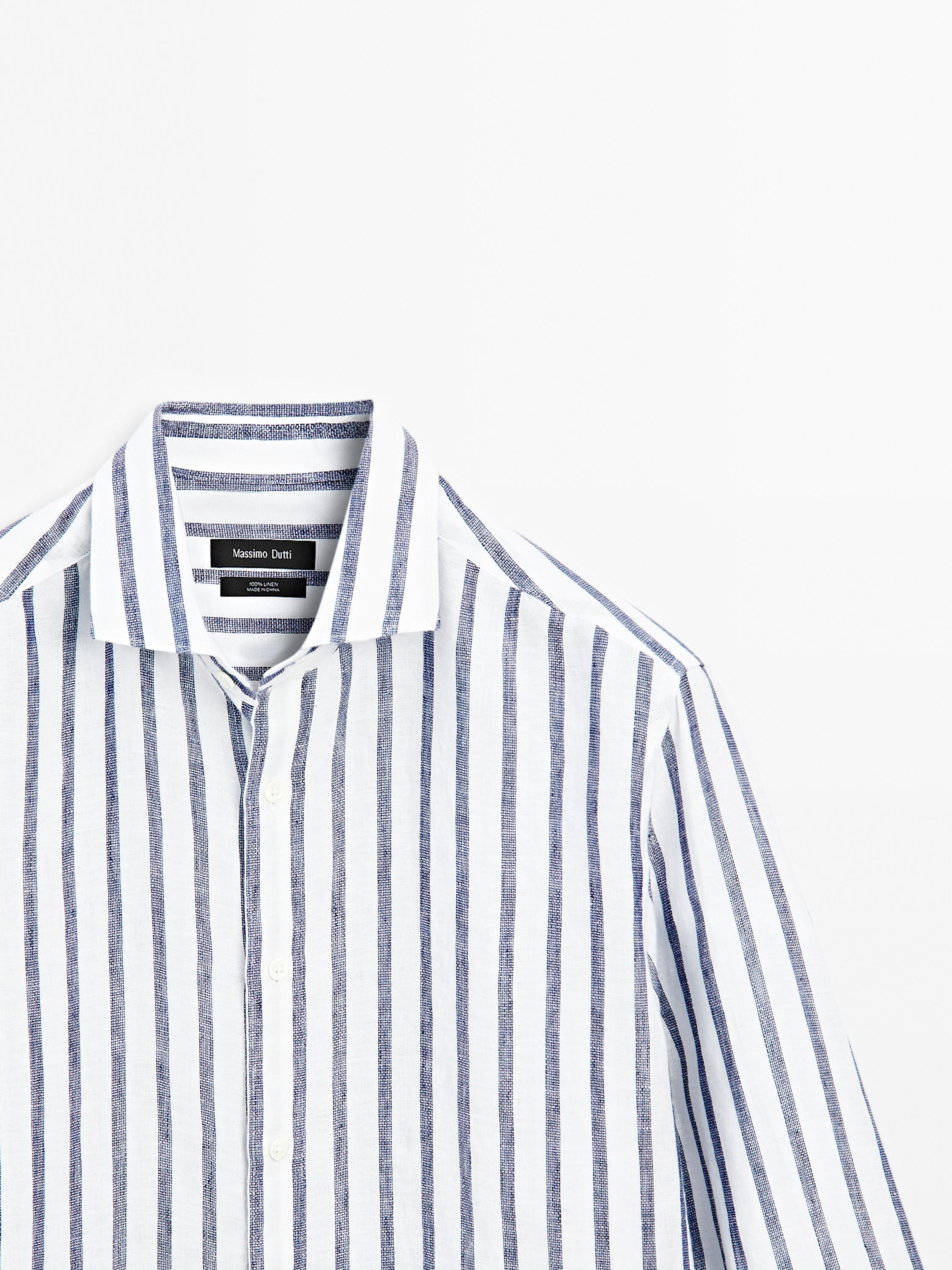 Regular fit striped linen shirt